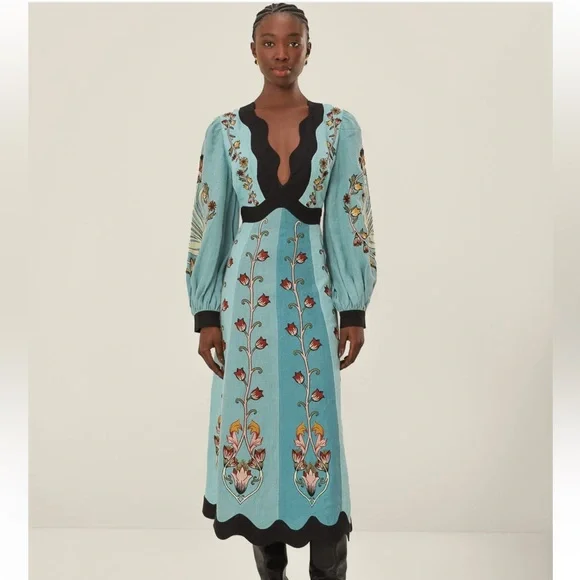 NWT Farm Rio Floral Embroidered Long Sleeve Midi dress - Picture 1 of 12